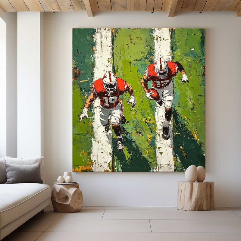 American Football Duo Action Oil Painting