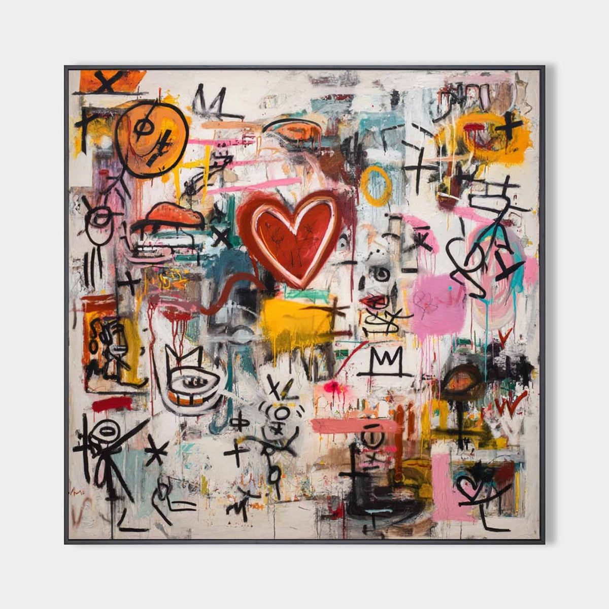 Graffiti-Style Abstract Heart Painting Neo-Expressionist