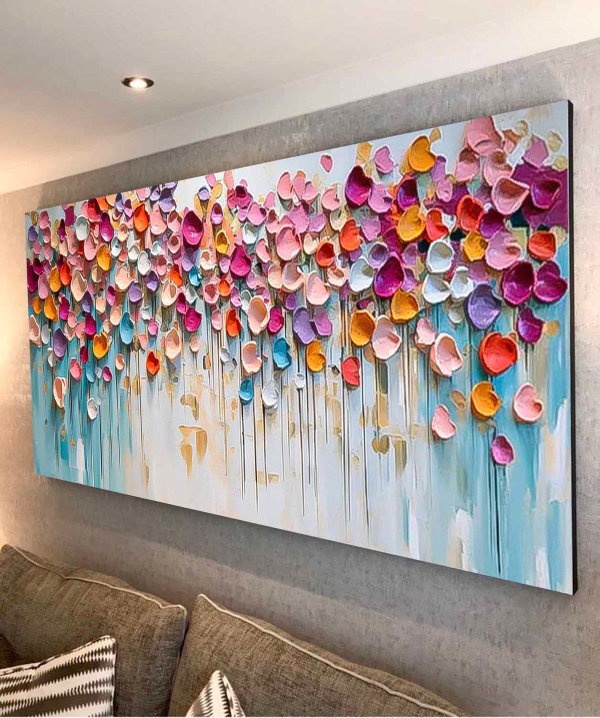 Colorful Petal Drip Impasto Canvas Wall Art