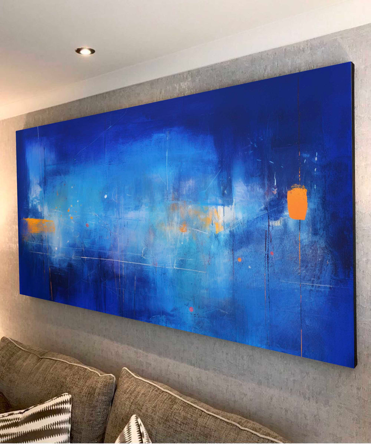 Expressionist Panoramic Blue Orange Wall Art