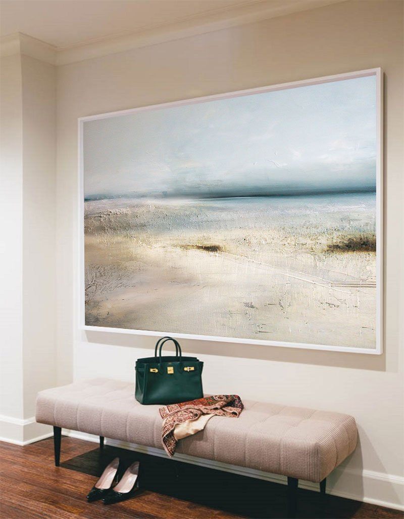Serene Coastal Abstract Landscape Painting Soft Tones