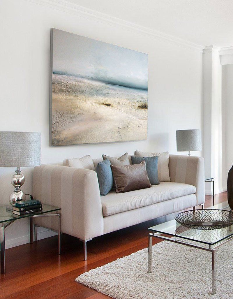 Serene Coastal Abstract Landscape Painting Soft Tones