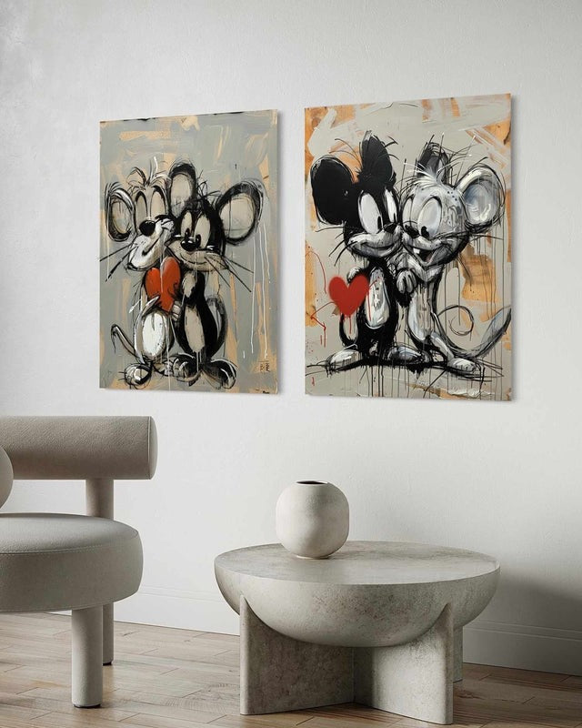 Wall Art Mice Cartoon Textured Grunge Playful