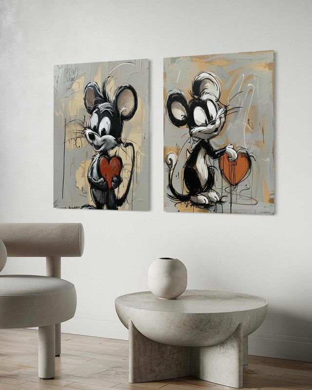 Wall Art Cartoon Mice Red Heart Pop Street