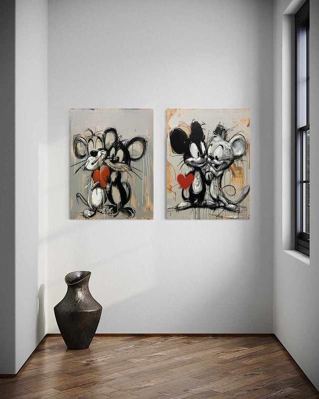 Wall Art Mice Cartoon Textured Grunge Playful