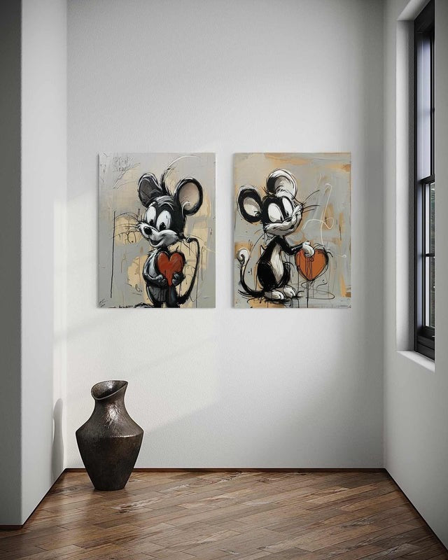 Wall Art Cartoon Mice Red Heart Pop Street