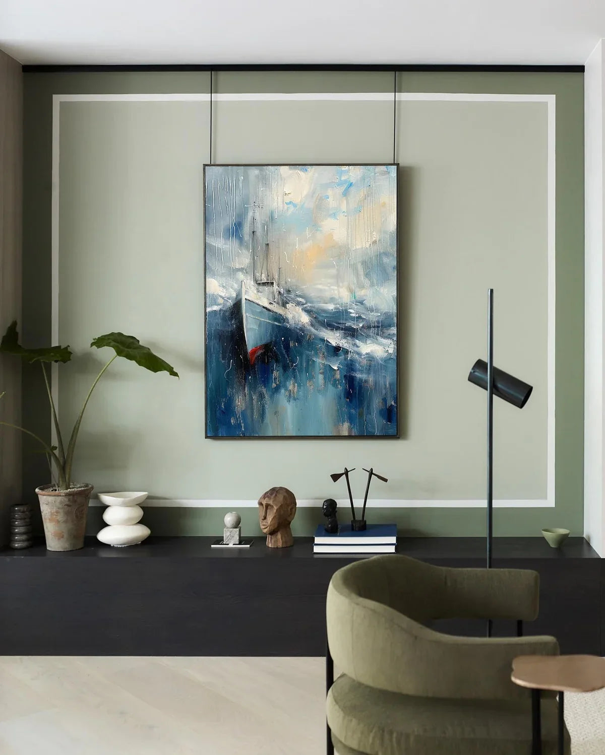 Wall Art Vertical Abstract Sailing Boat