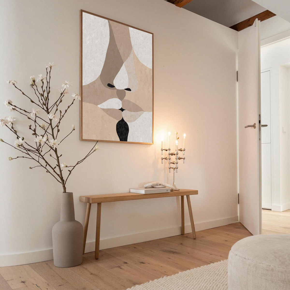 Taupe‑Beige Vertical Face‑Fragment Layer‑Textured Artwork