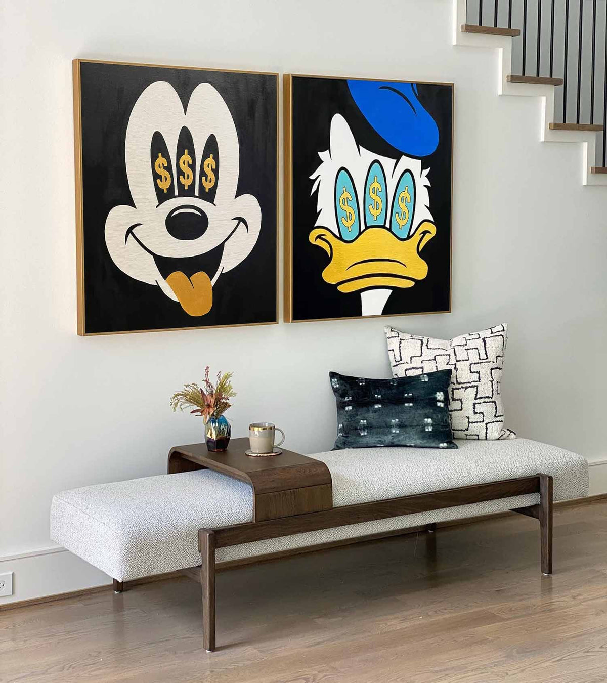 Money Obsessed Mickey Donald Diptych Painting
