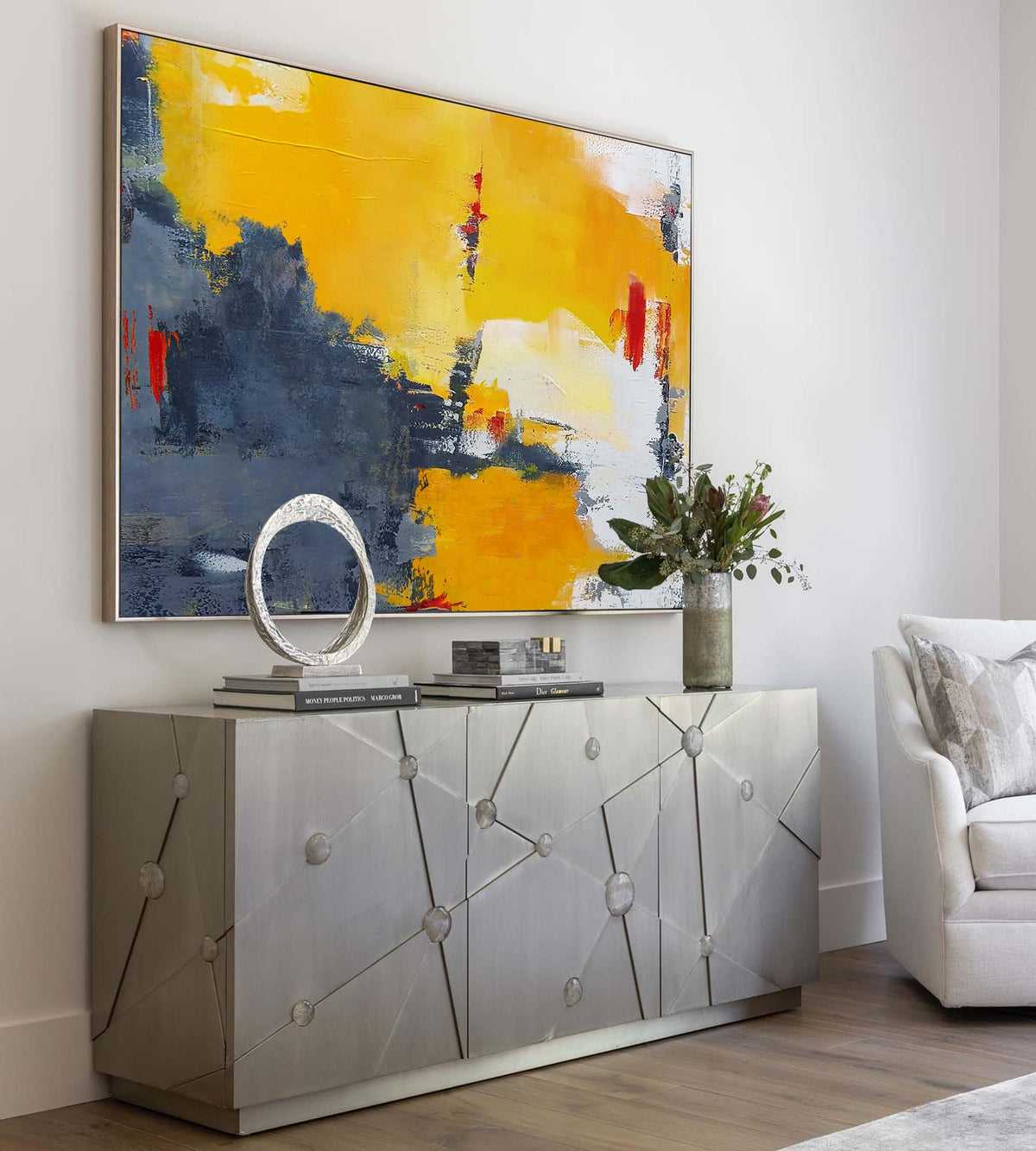 Yellow Gray Red Oil Painting Hand Painted