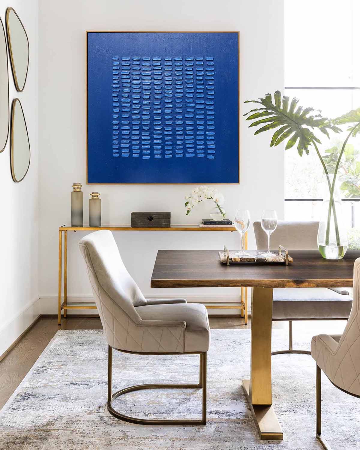 Cobalt Blue Textured Grid Painting