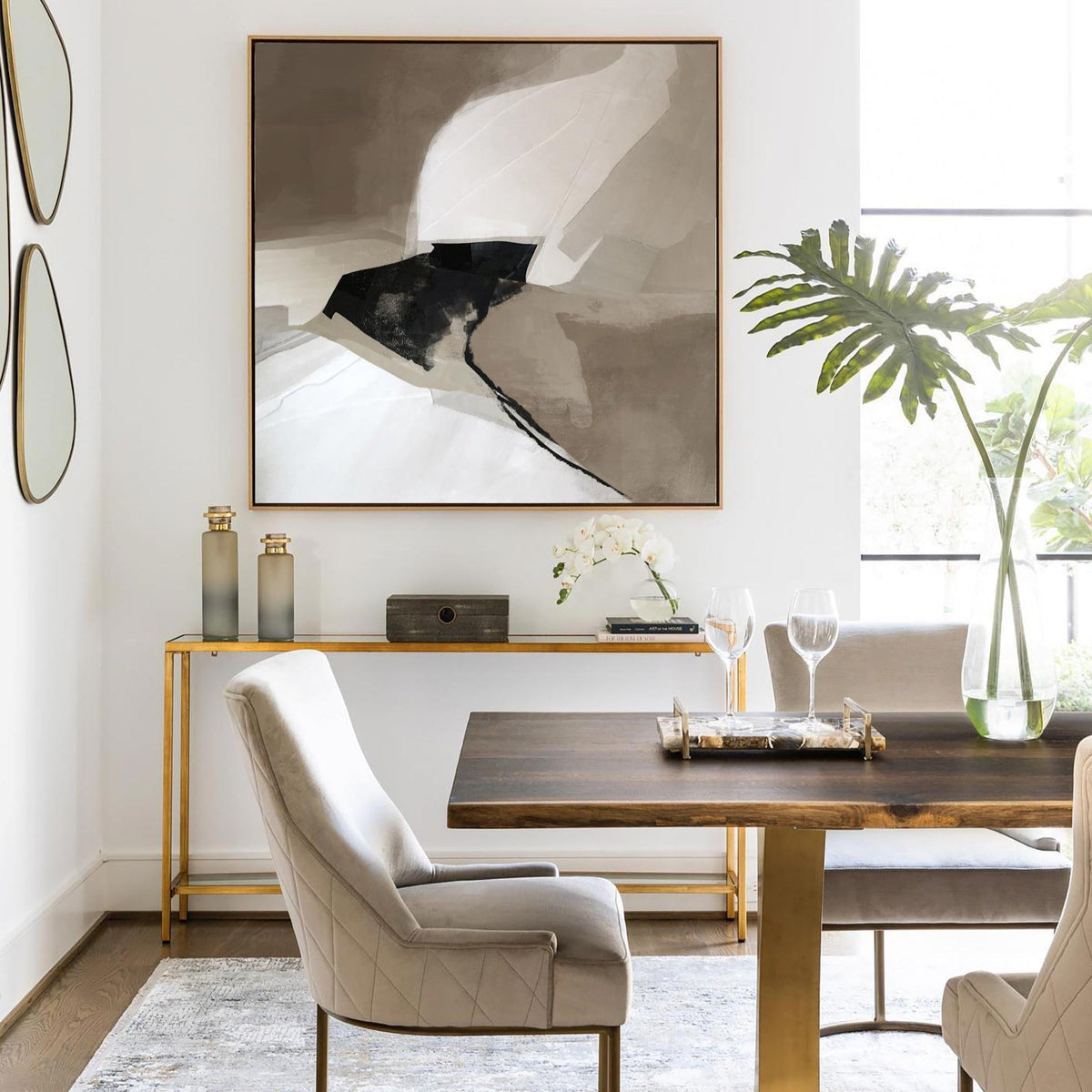 Abstract Black Beige White Flowing Shape Painting