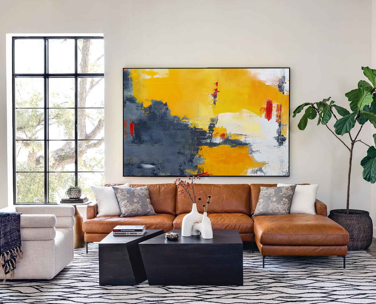 Yellow Gray Red Oil Painting Hand Painted