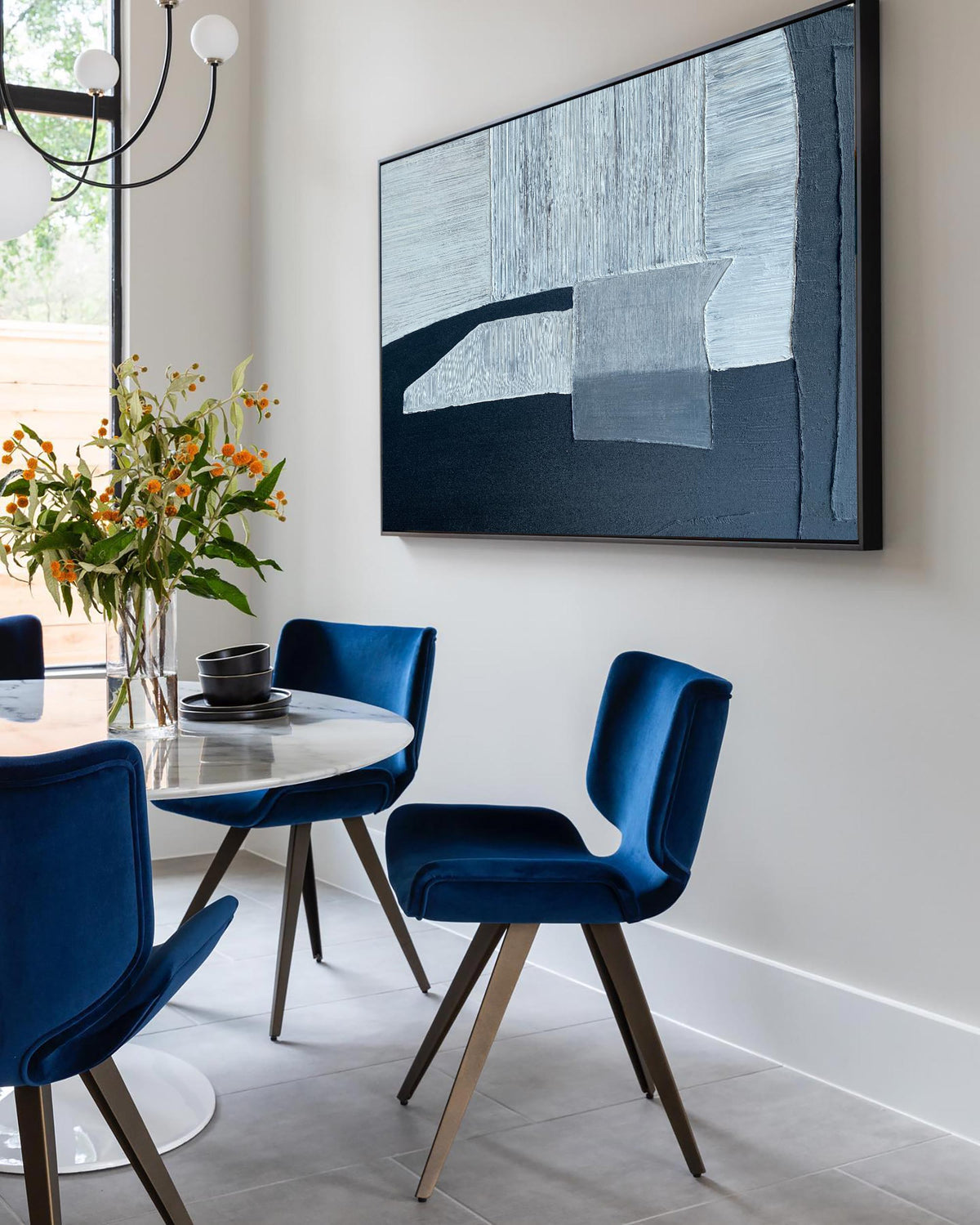 Navy‑Blue‑Grey Horizontal Block‑Shape Impasto‑Textured Artwork