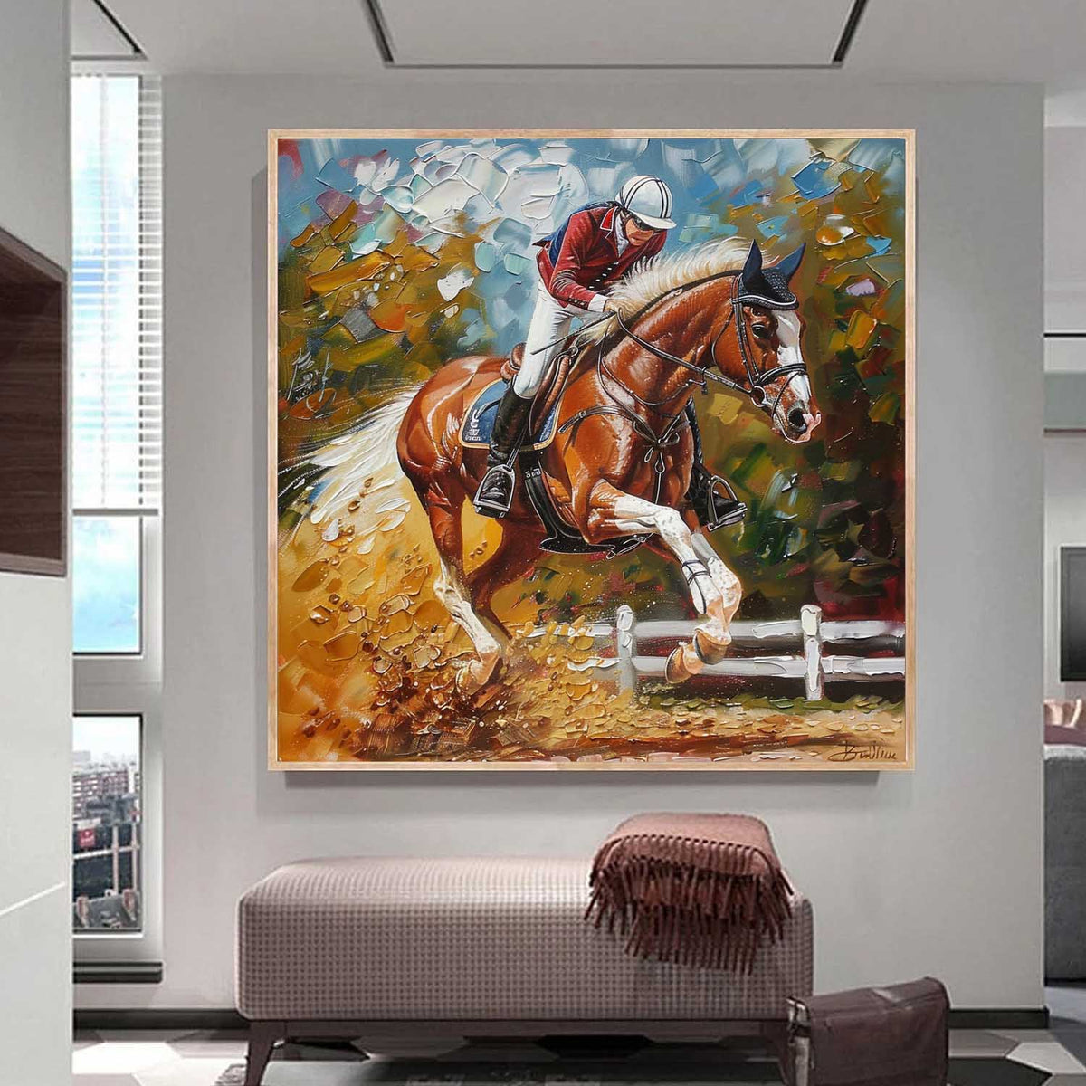 Equestrian Show Jumping 3D Impasto Painting