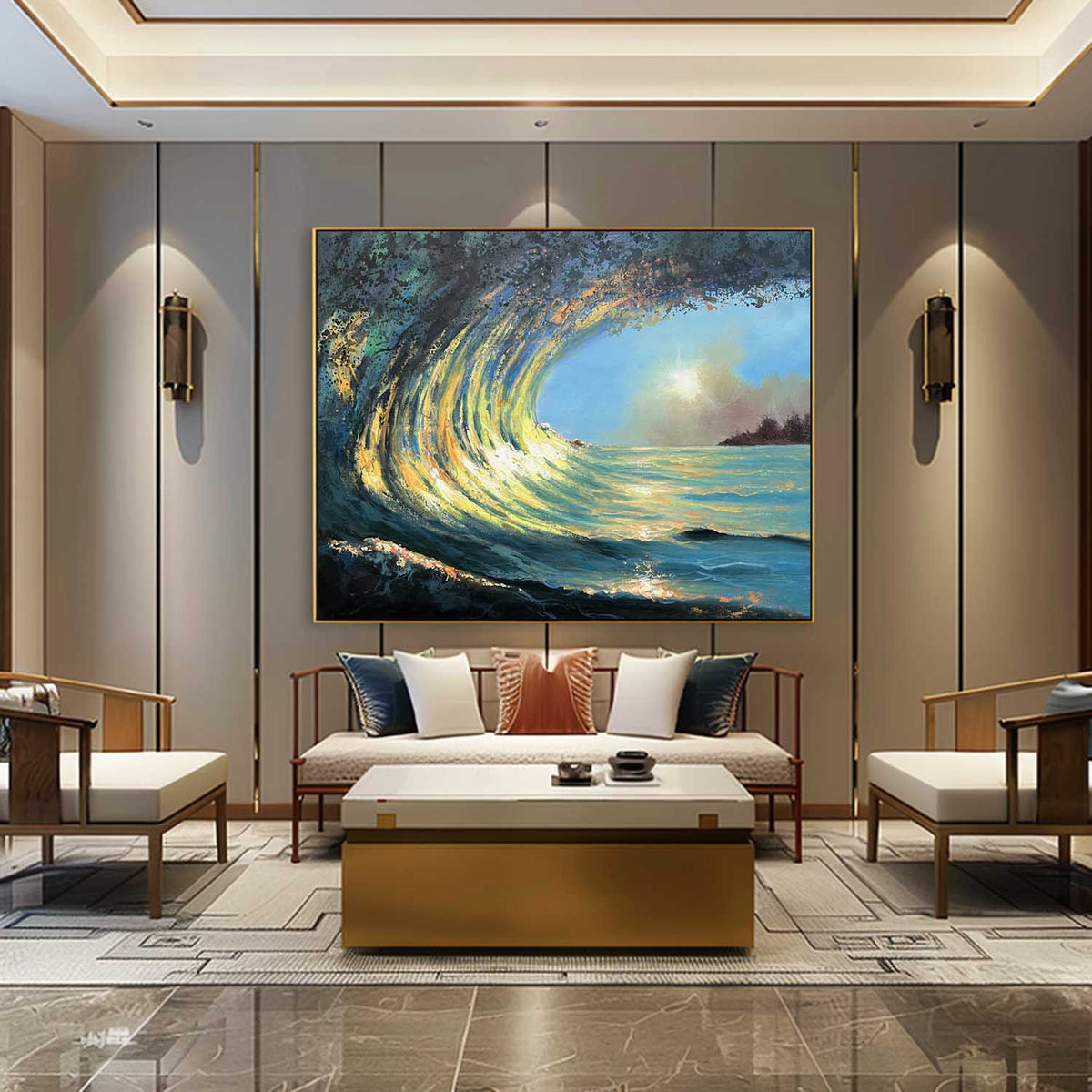 Luminous Wave Seascape Oil Painting Horizontal