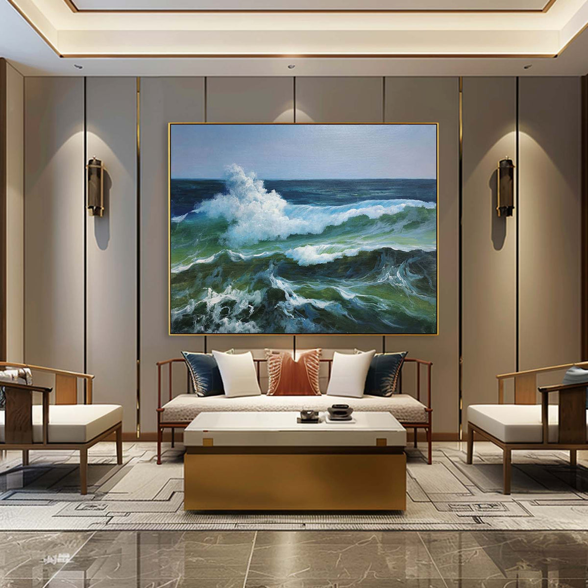 Hyperrealism Dynamic Ocean Wave Impasto Painting