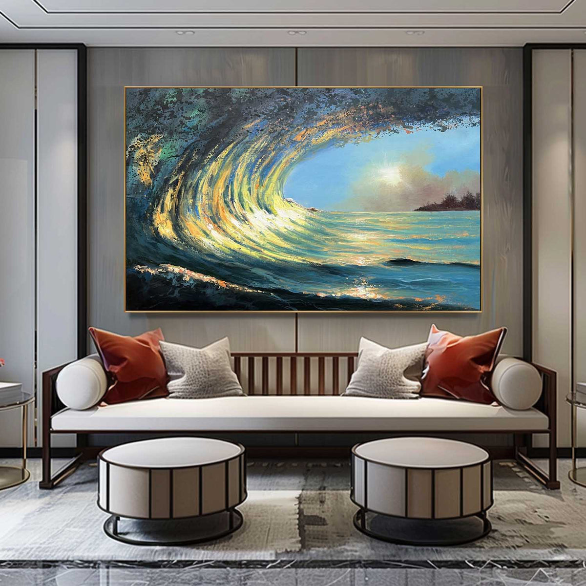 Luminous Wave Seascape Oil Painting Horizontal