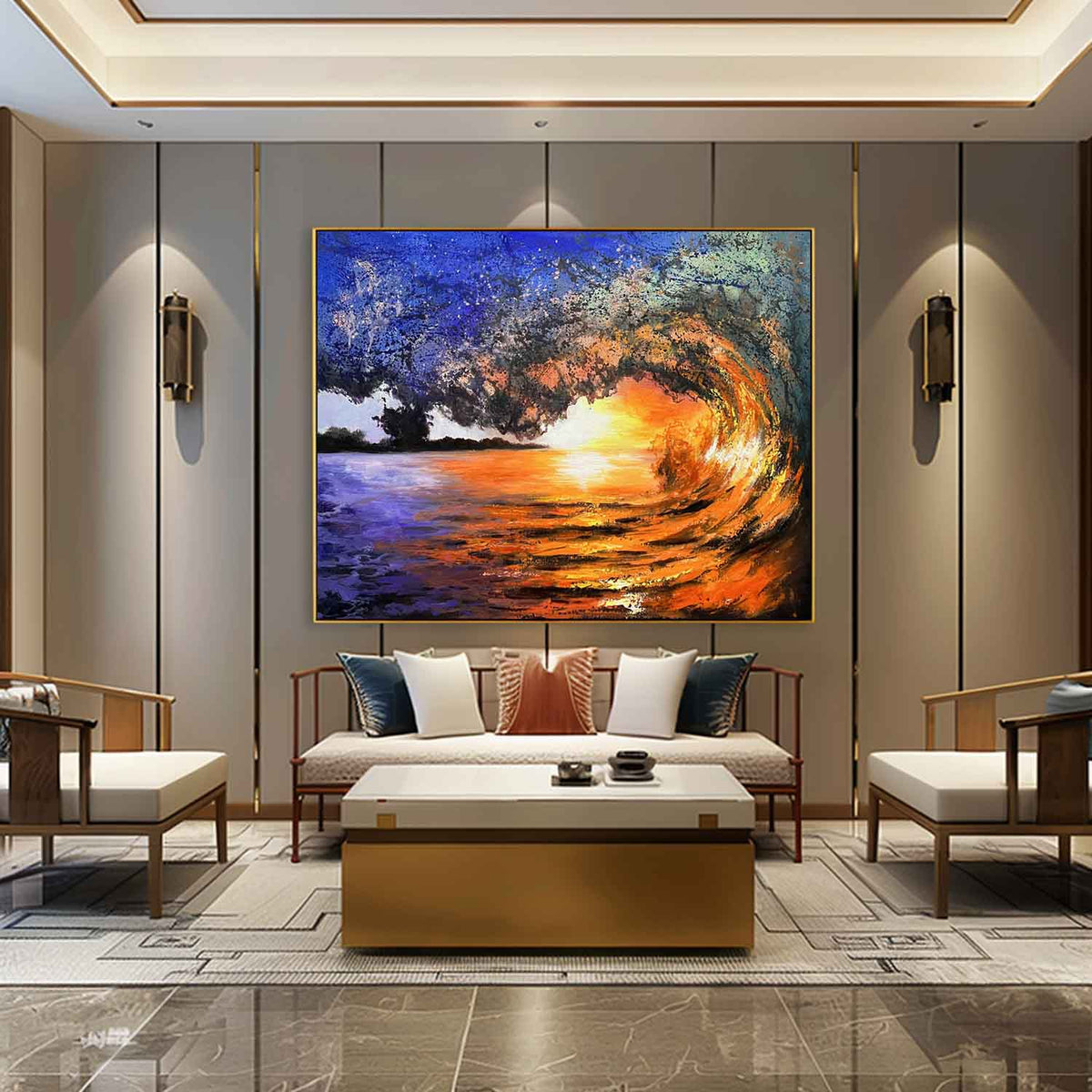 Wall Art Sunset Wave Palette Knife Hyperrealism