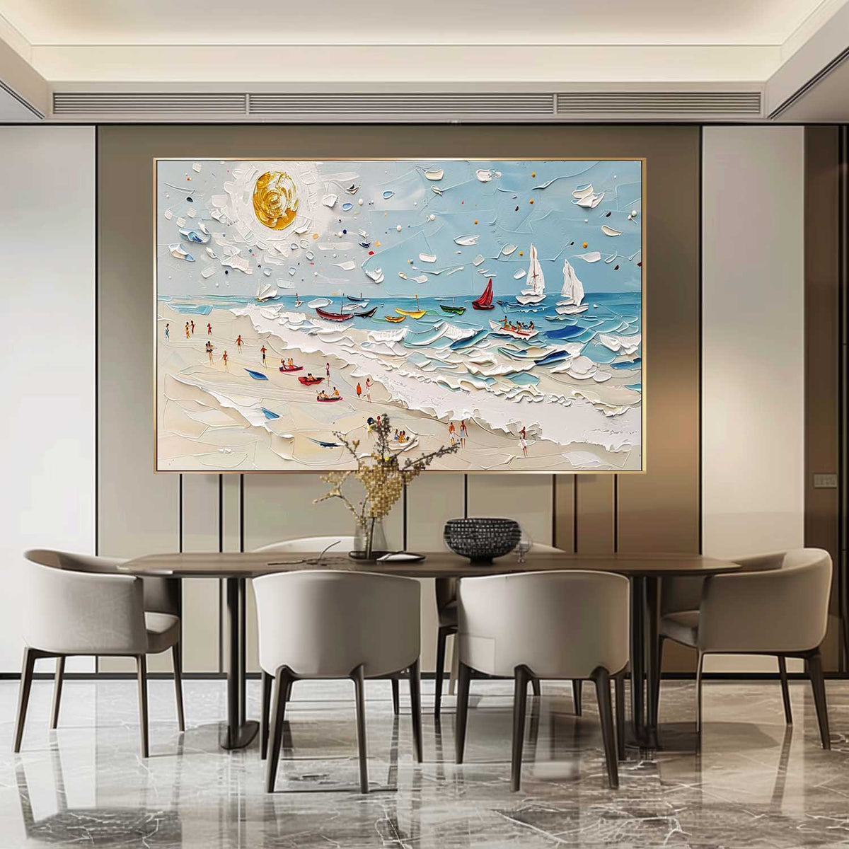 Textured Coastal Beach Scene Oil Painting