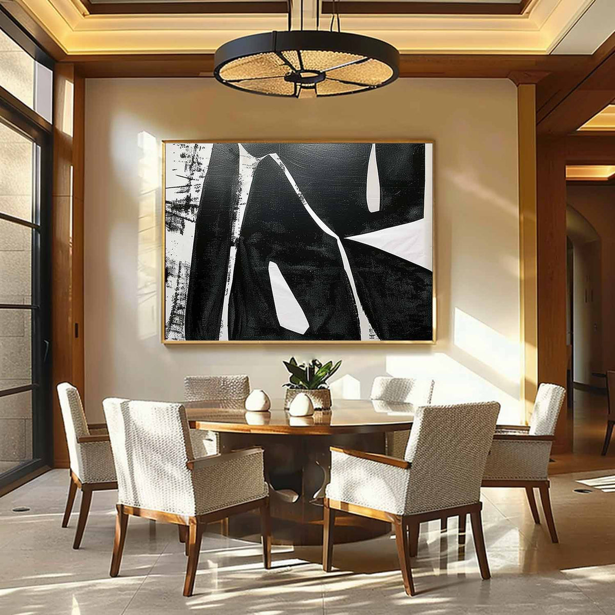 Bold Black Textured Geometric Oil Painting Modern