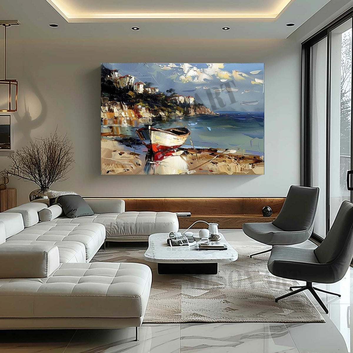 Wall Art Palette Knife Mediterranean Fishing Village