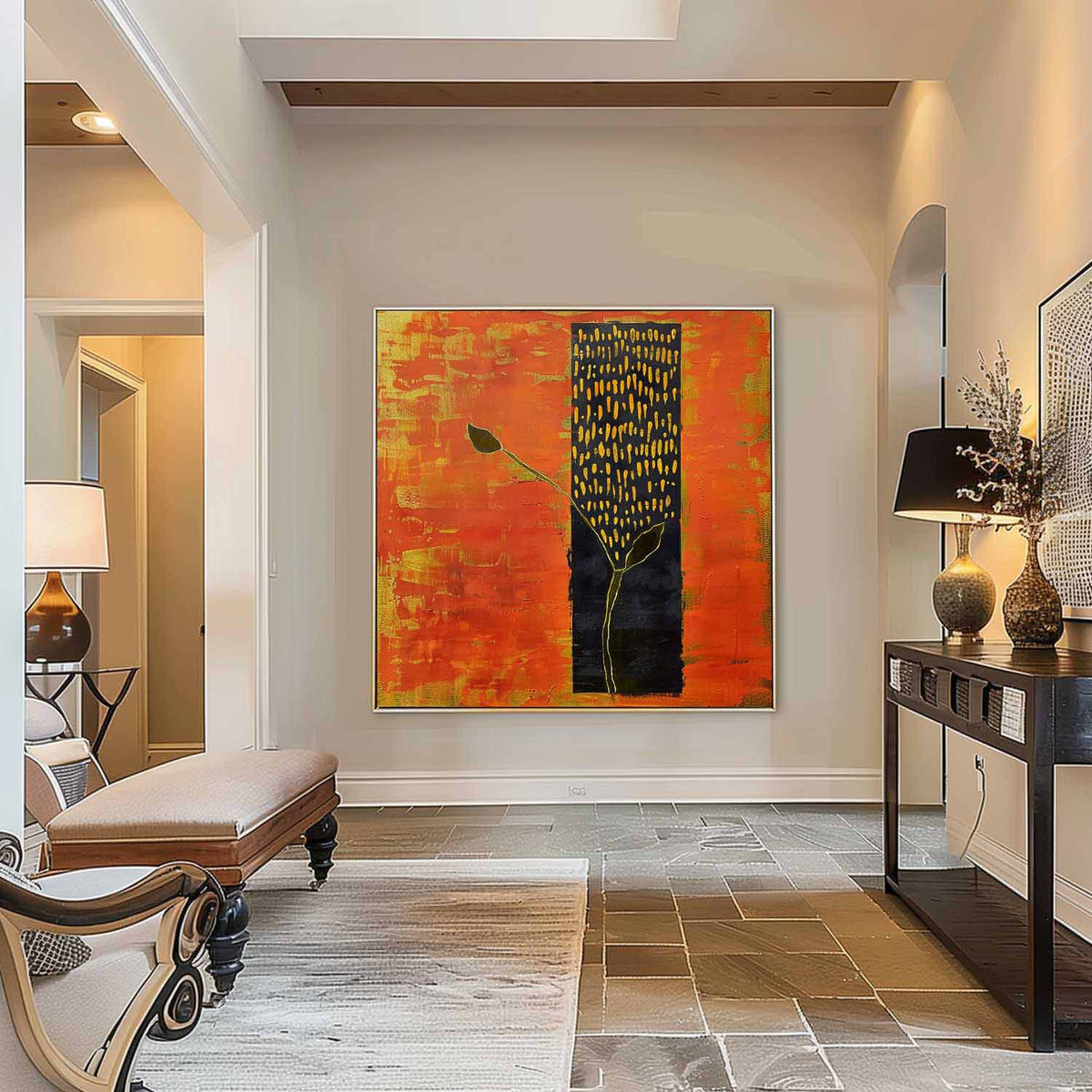 Abstract Golden Bud Orange Geometric Painting