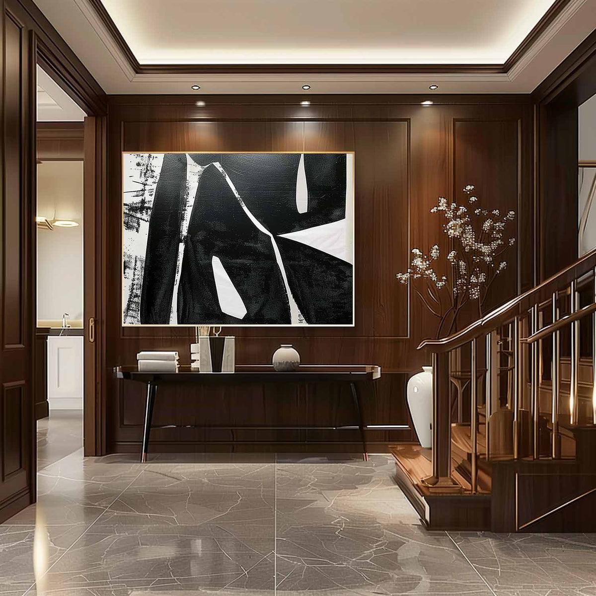 Bold Black Textured Geometric Oil Painting Modern