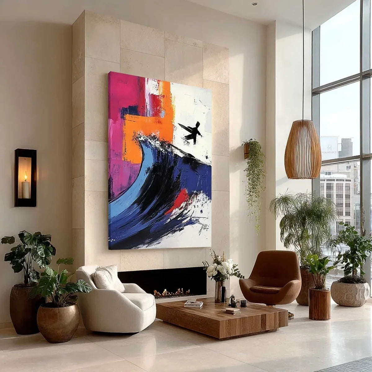 Wall Art Energetic Textured Surfer Wave