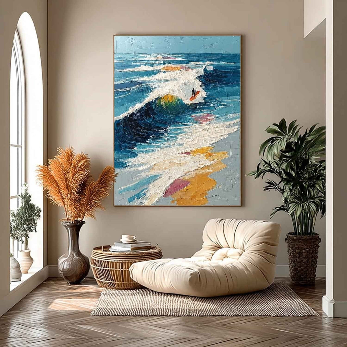 Wall Art Vertical Impressionist Surfing Scene Vivid