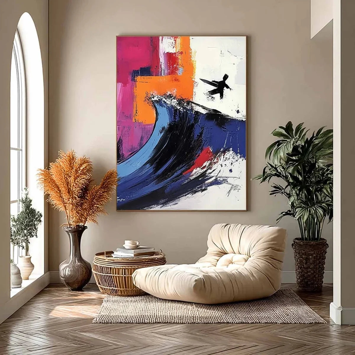 Wall Art Energetic Textured Surfer Wave
