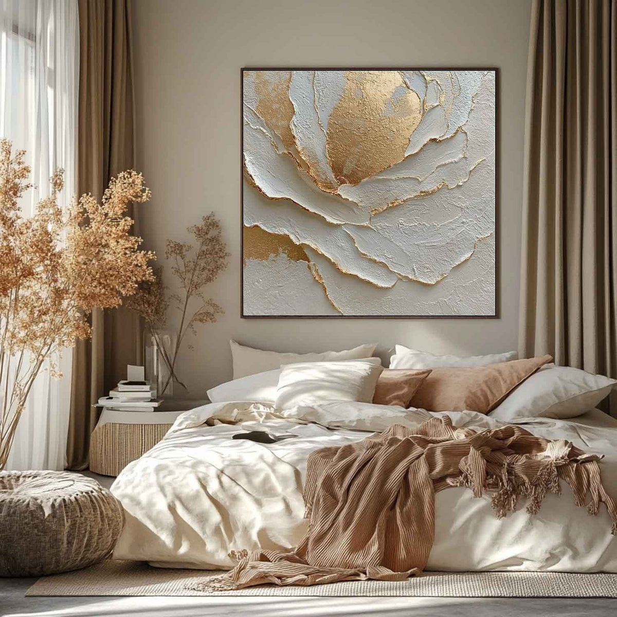 Wall Art White Peony Gold Accent Floral