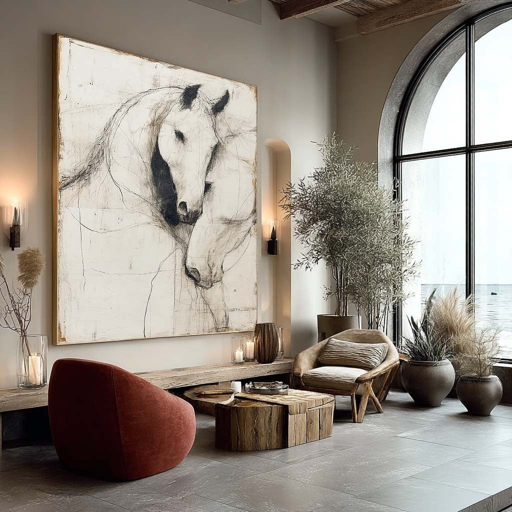 Minimalist Two Horses Sketch Painting - Neutralighting