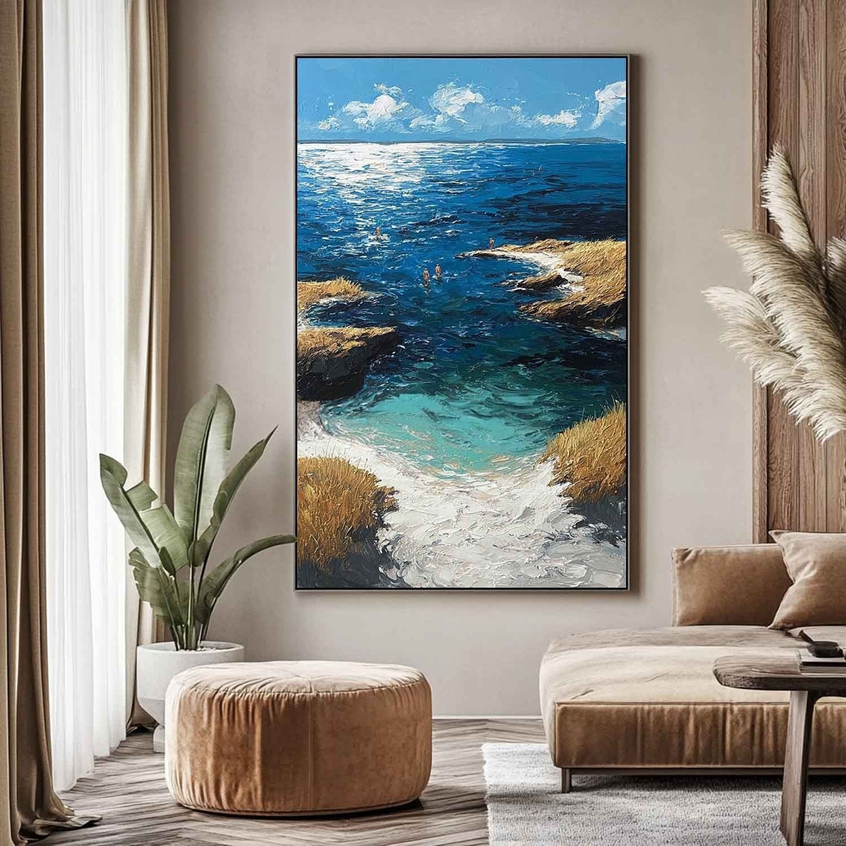 Sunlit Coastal Cove Impasto Painting