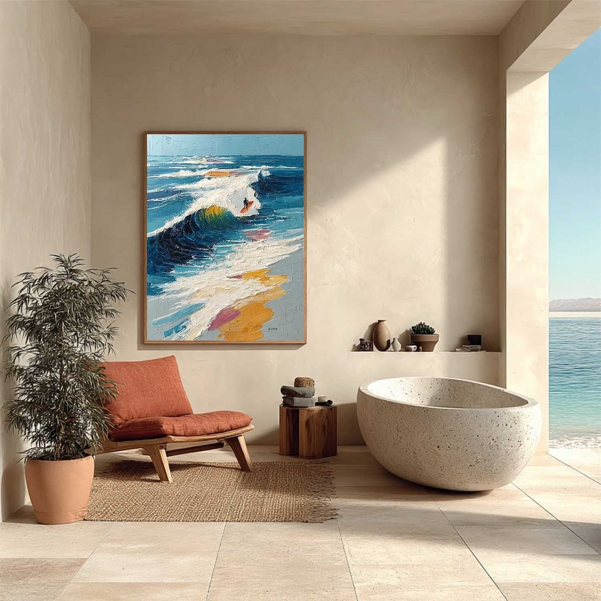 Wall Art Vertical Impressionist Surfing Scene Vivid