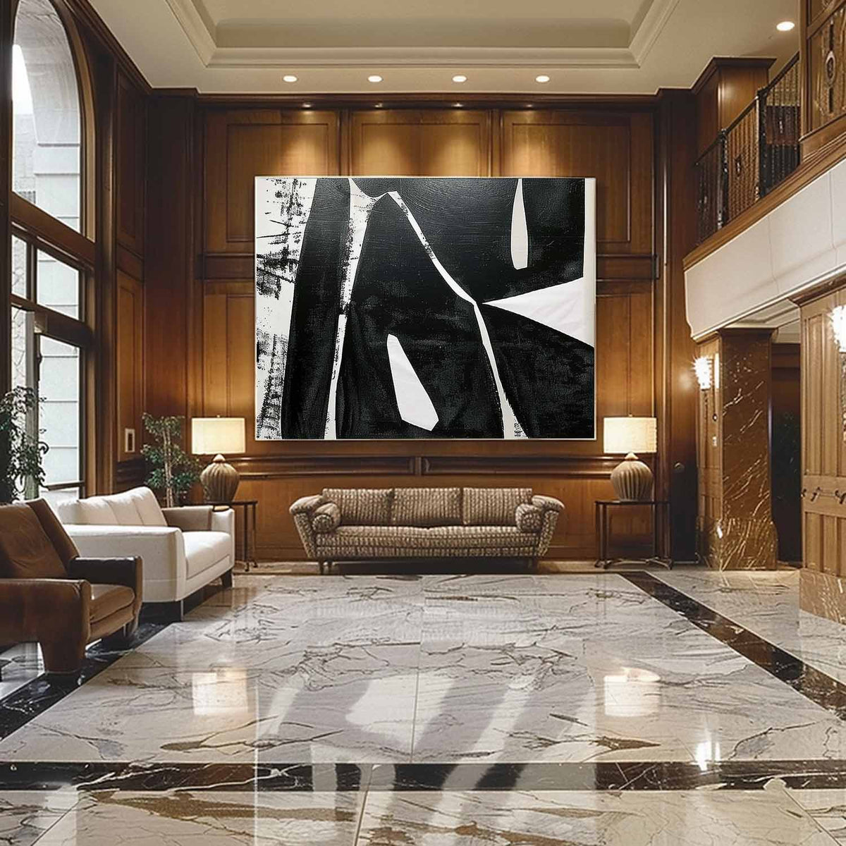 Bold Black Textured Geometric Oil Painting Modern