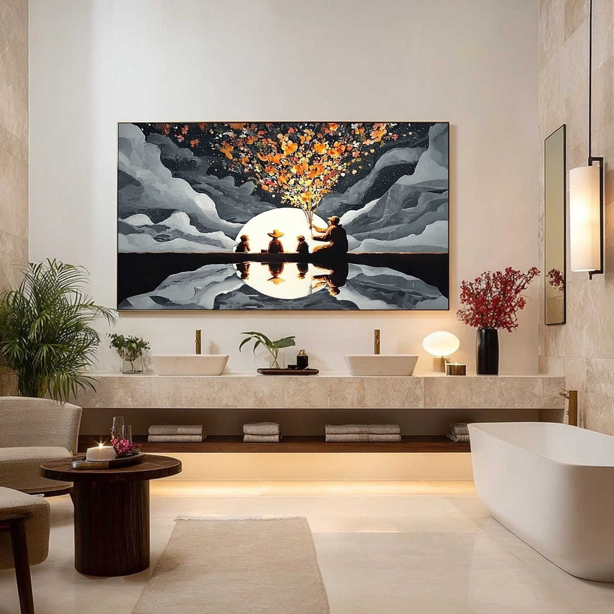 Family Silhouette Moon Art Oil Painting - Neutralighting