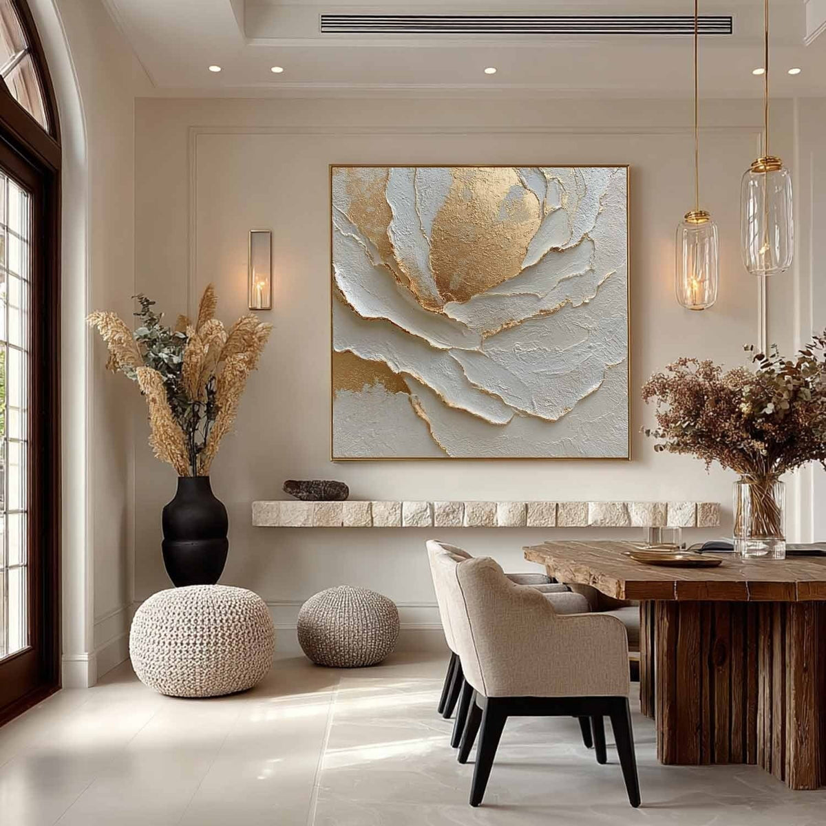 Wall Art White Peony Gold Accent Floral