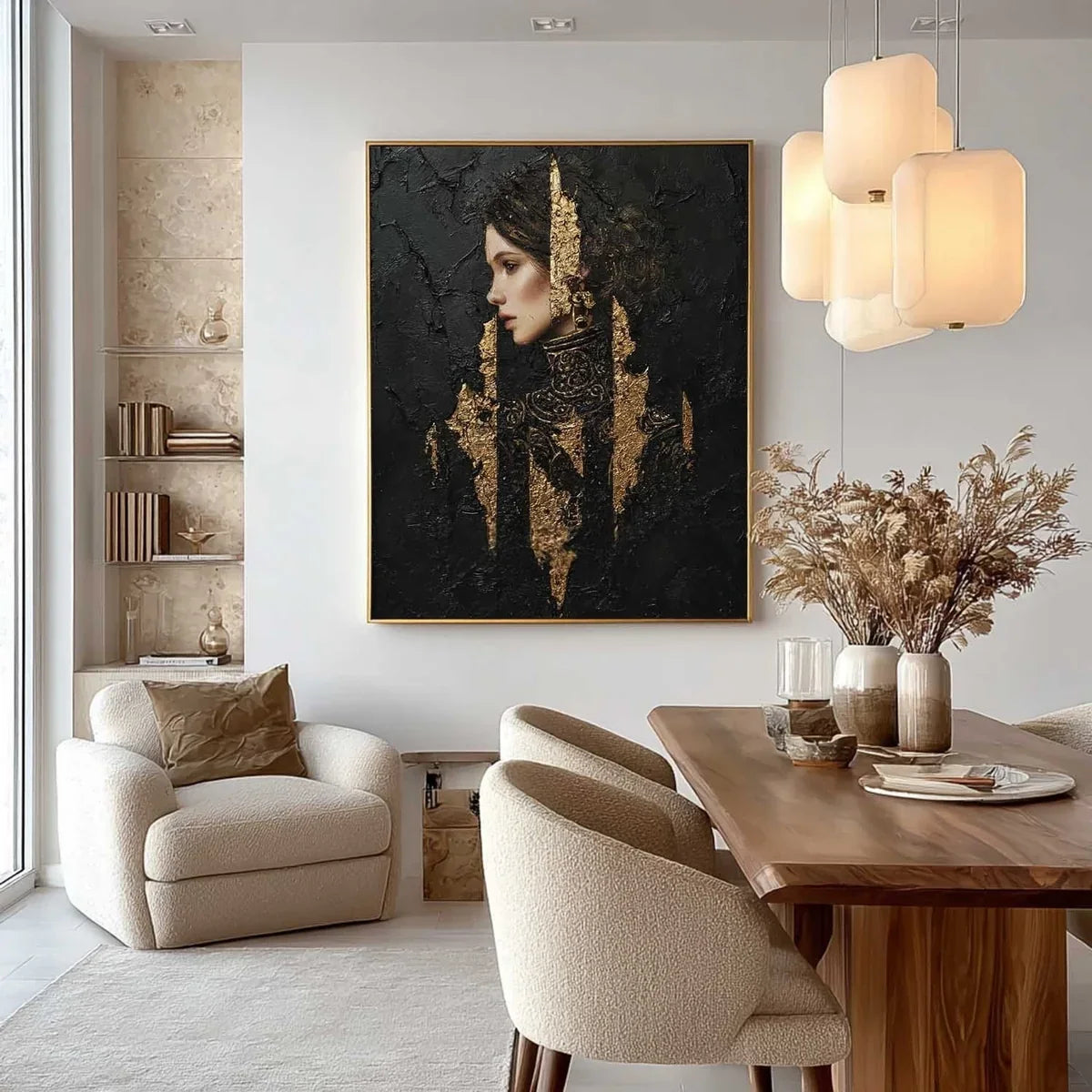 Golden Warrior Portrait Mixed Media Painting