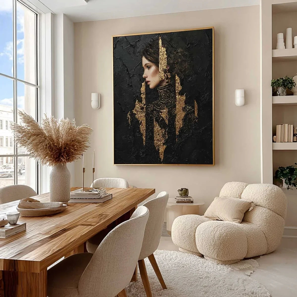 Golden Warrior Portrait Mixed Media Painting