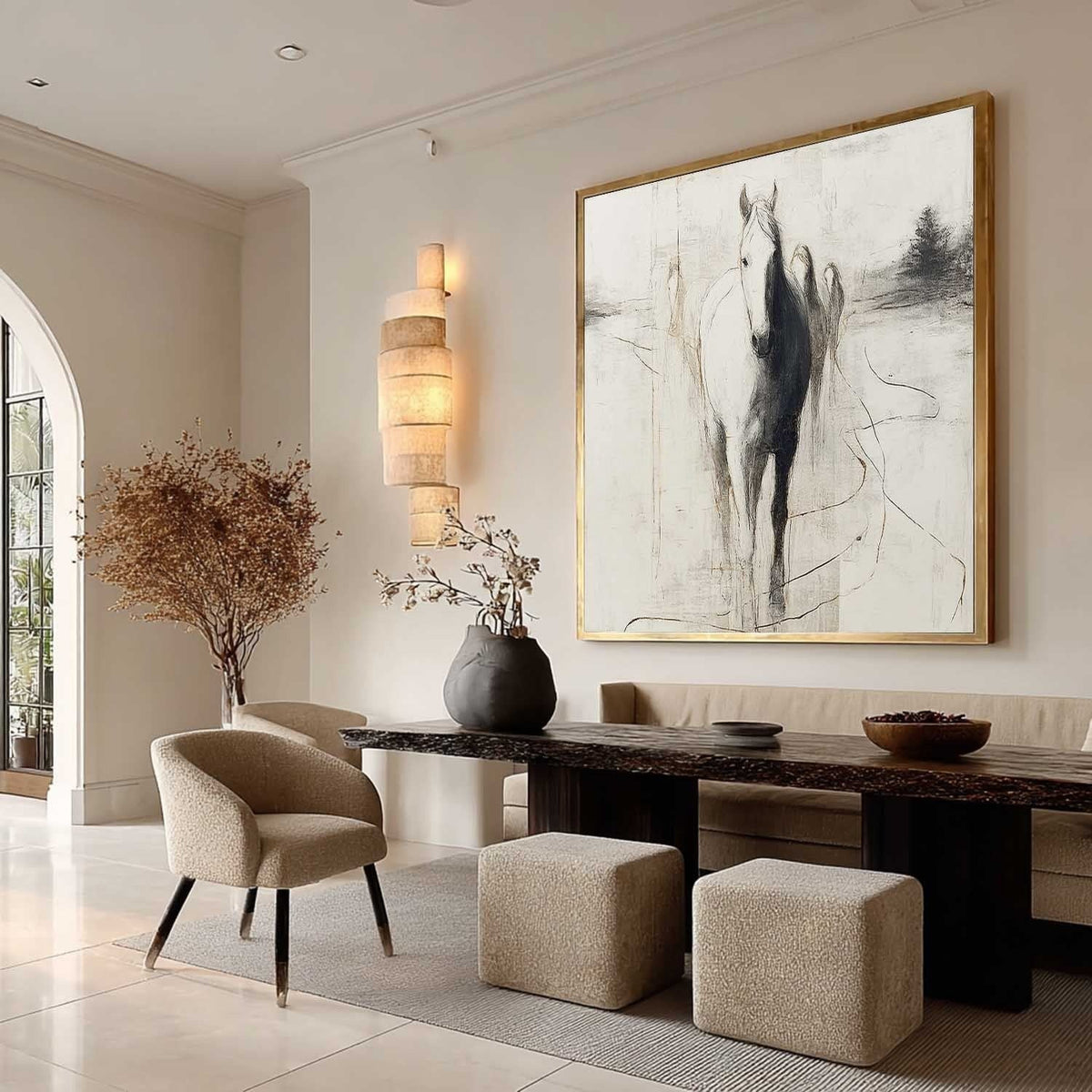 Wall Art Monochrome Horse Sketch Animal