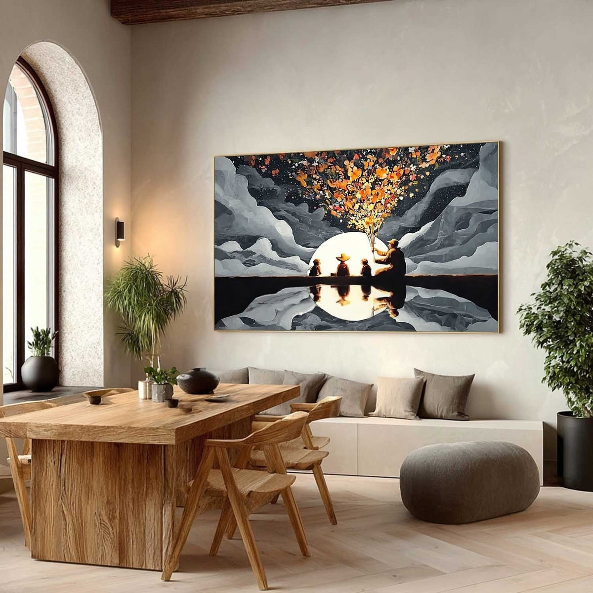Family Silhouette Moon Art Oil Painting - Neutralighting