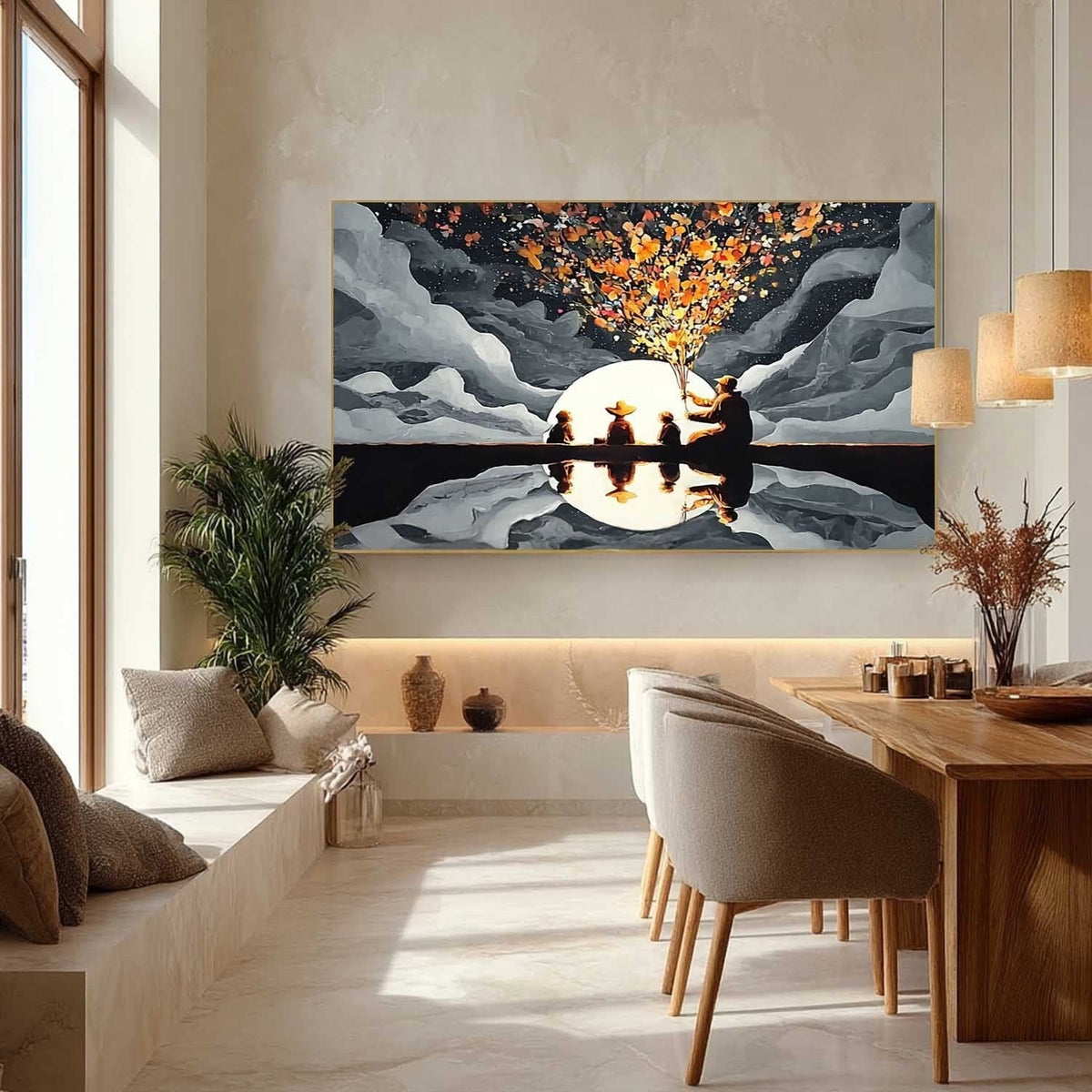 Family Silhouette Moon Art Oil Painting - Neutralighting