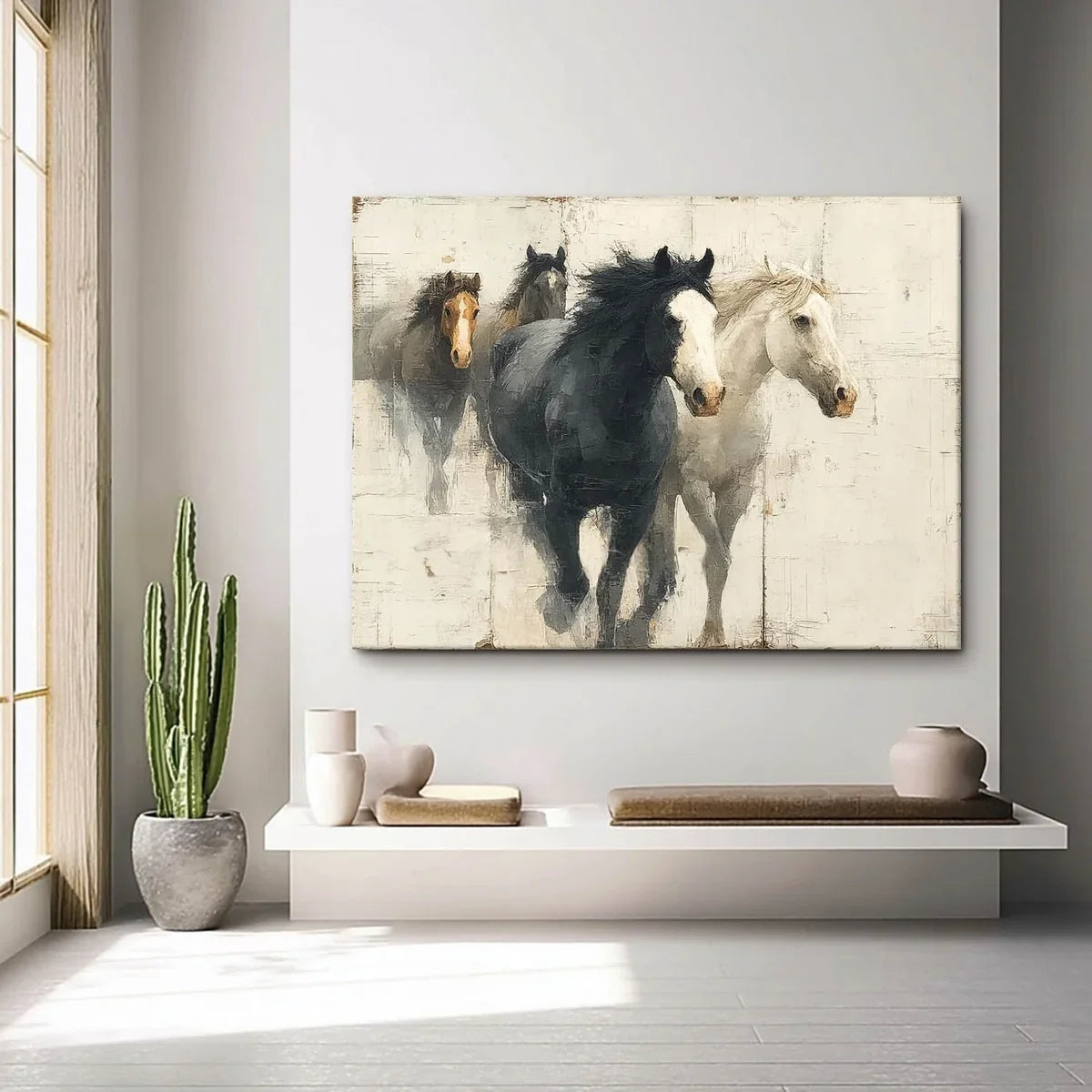 Wall Art Dynamic Textured Running Horses