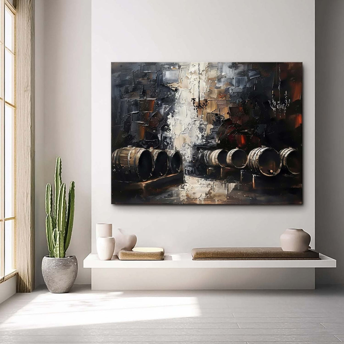 Wall Art Panoramic Impressionist Wine Cellar Scene Moody