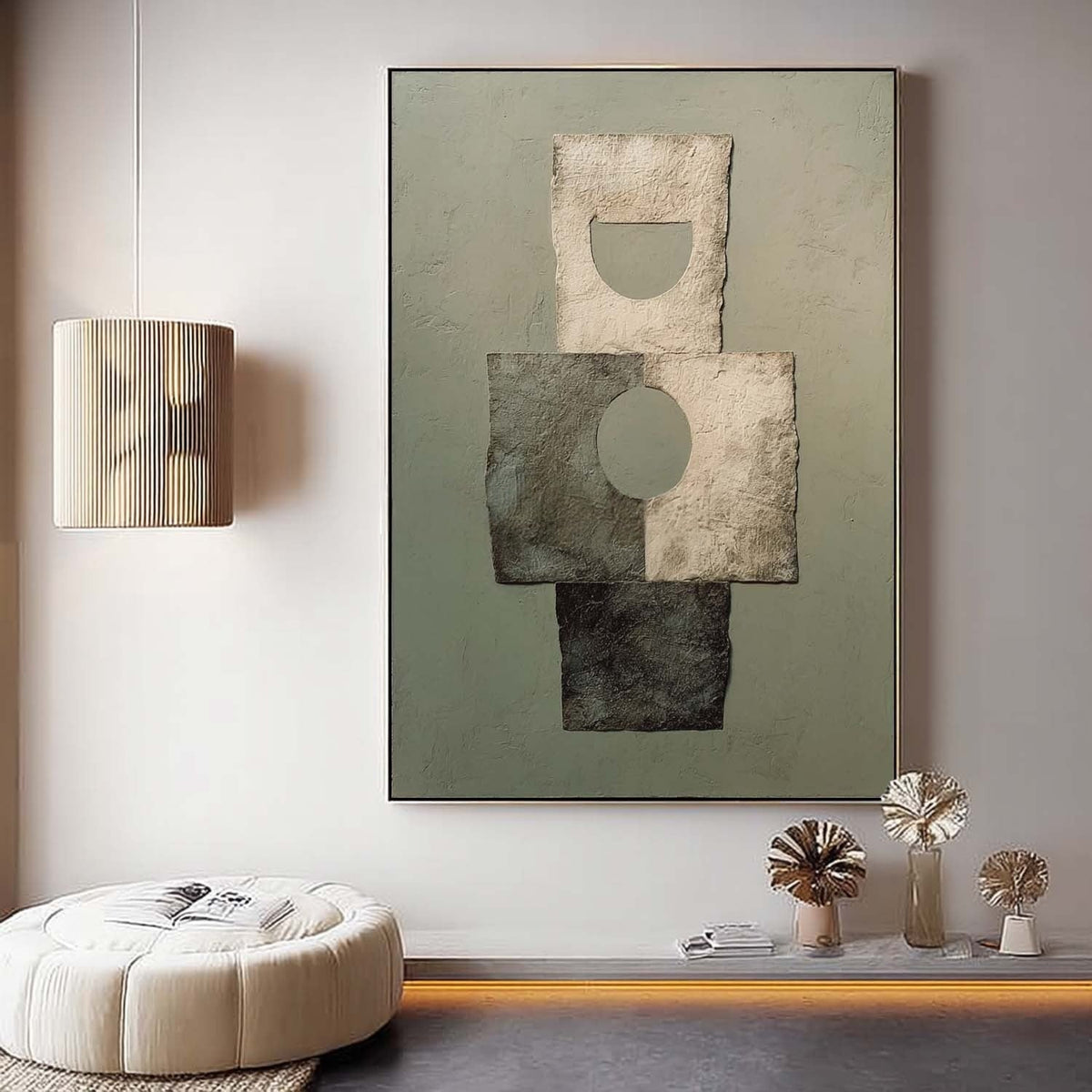 Wabi-Sabi Geometric Abstract Texture Painting - Neutralighting
