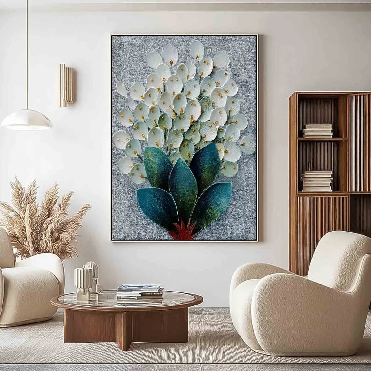 3D White Floral Bouquet Textured Painting