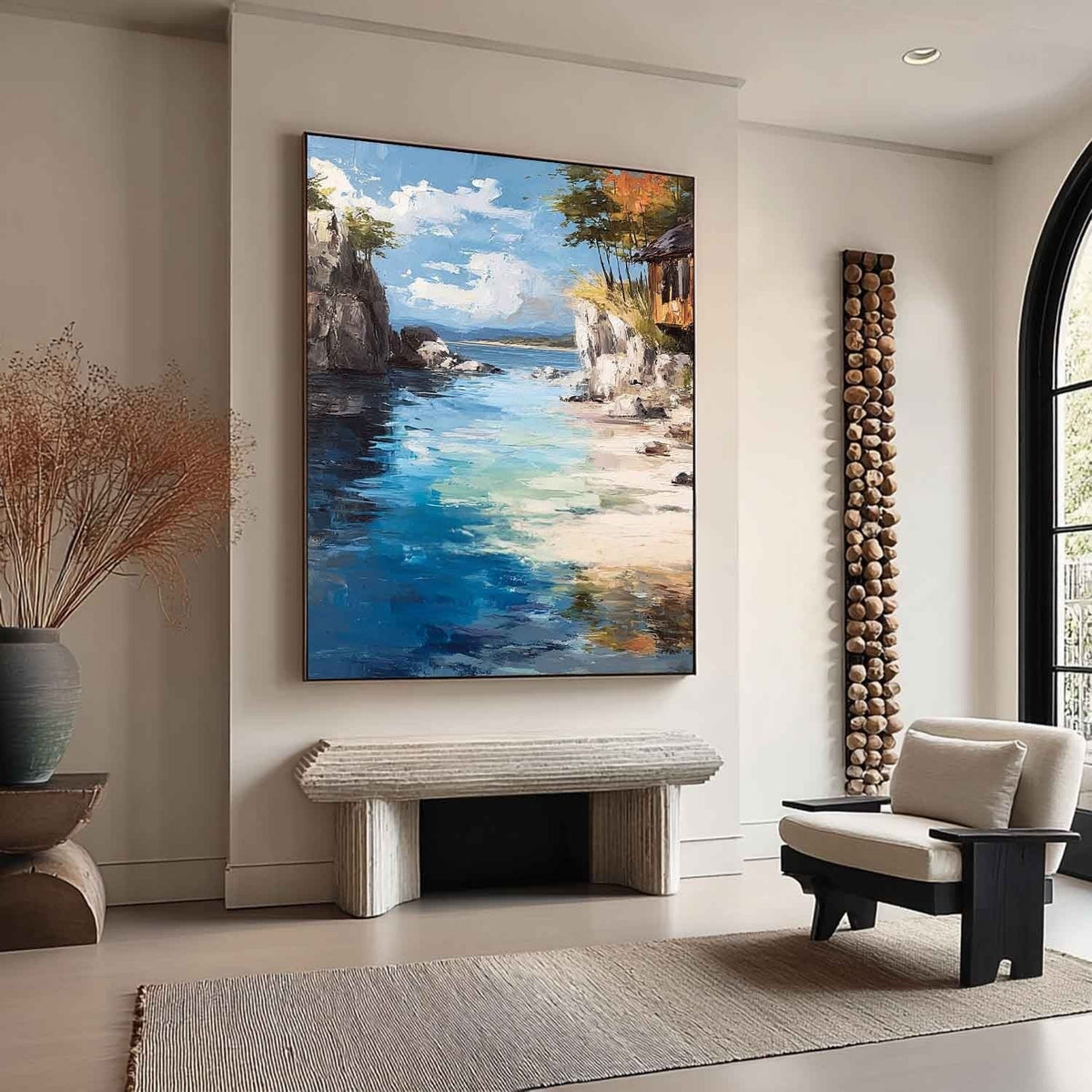 Secluded Cliffside Cove Impasto Painting