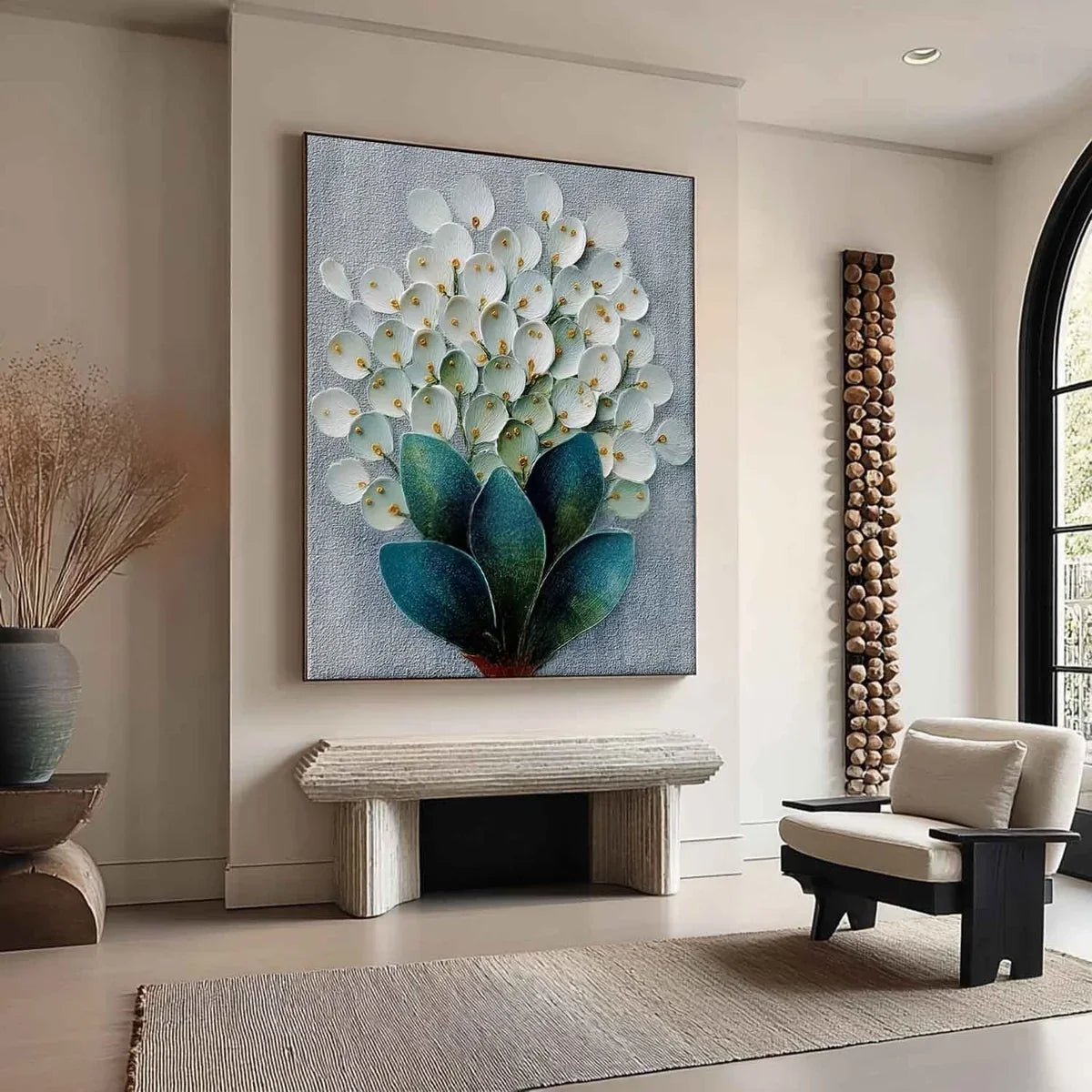 3D White Floral Bouquet Textured Painting