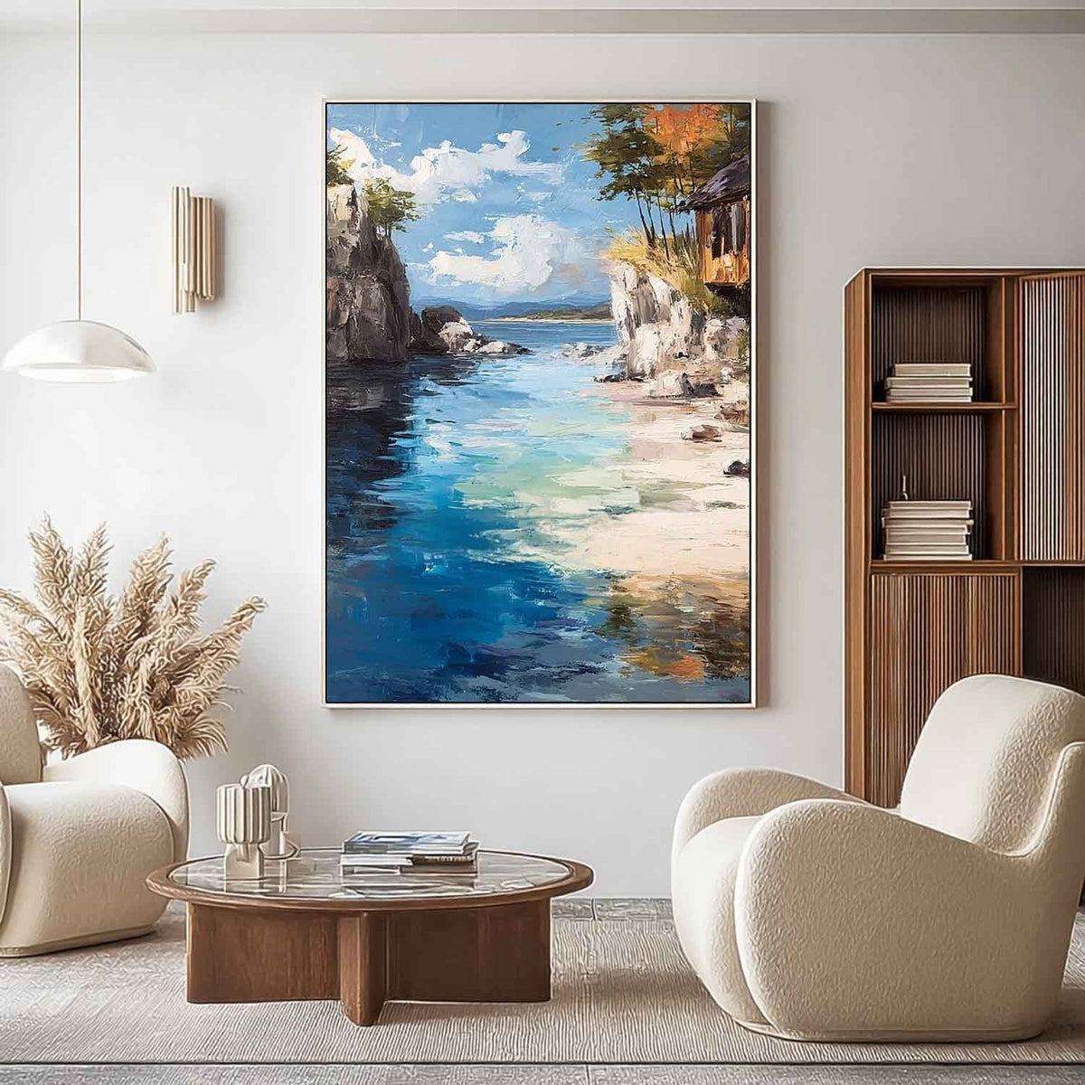 Secluded Cliffside Cove Impasto Painting